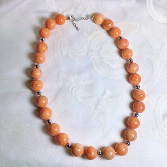 LUCAS LAMETH Orange Amazonite & Sterling Silver Bead Necklace 925 LUC CN Chunky - Picture 4 of 7